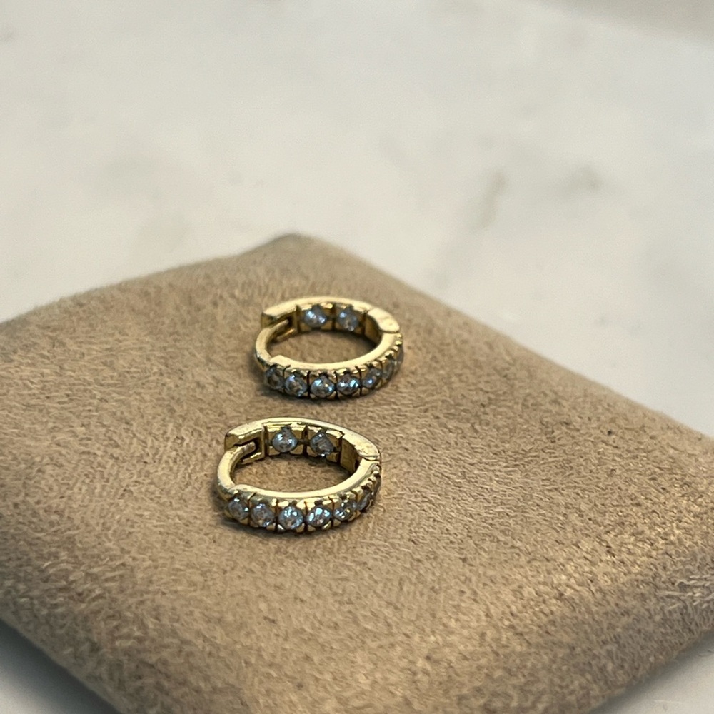 Sparkly mini hoops, huggies, gold CZ